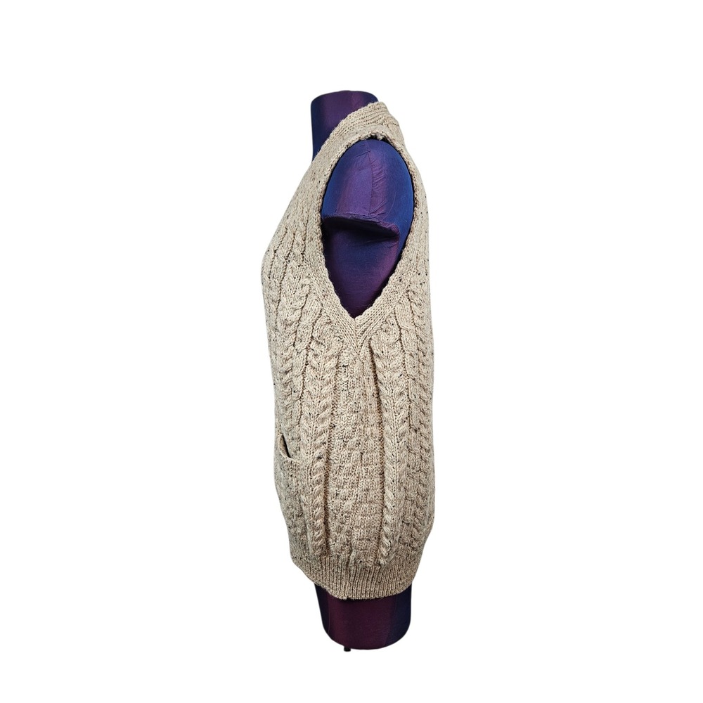 Vintage Carraig Donn Aran Fisherman Flecked Cable Knit Wool Sweater Vest Large - Picture 5 of 9